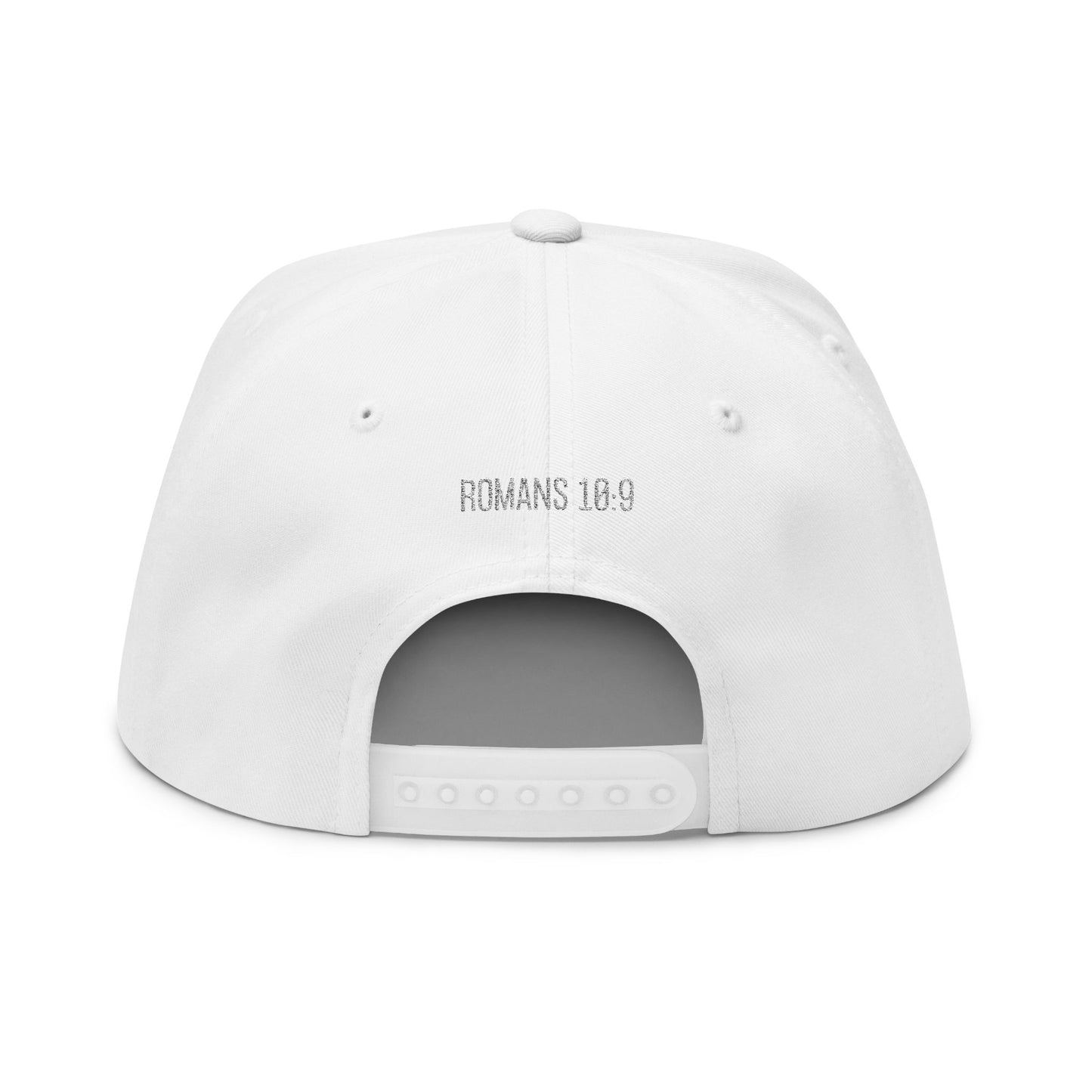 Saved Flat Bill Cap - Embroidery with Romans 10:9